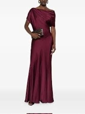 Lauren Ralph Lauren Burgundy One-Shoulder Maxi Gown